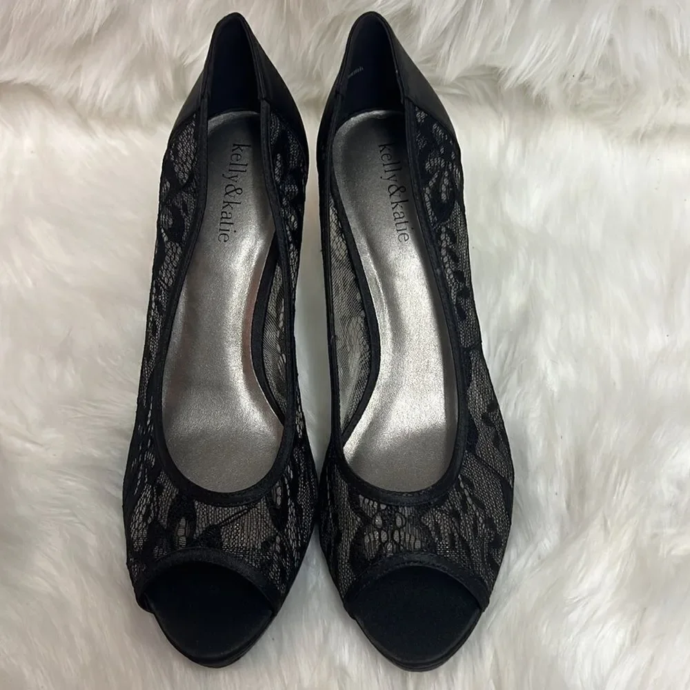 Kelly &‎ Katie Lace Peep Toe Heels Size 10 B-24
